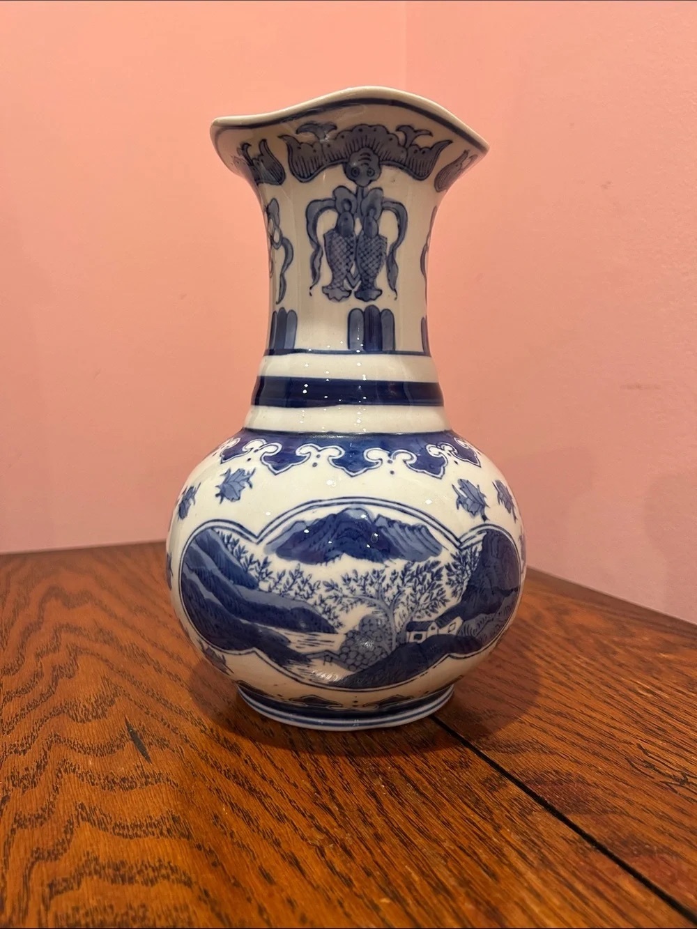 Blue and White Ceramic Decorative Vase - Brand Unknown